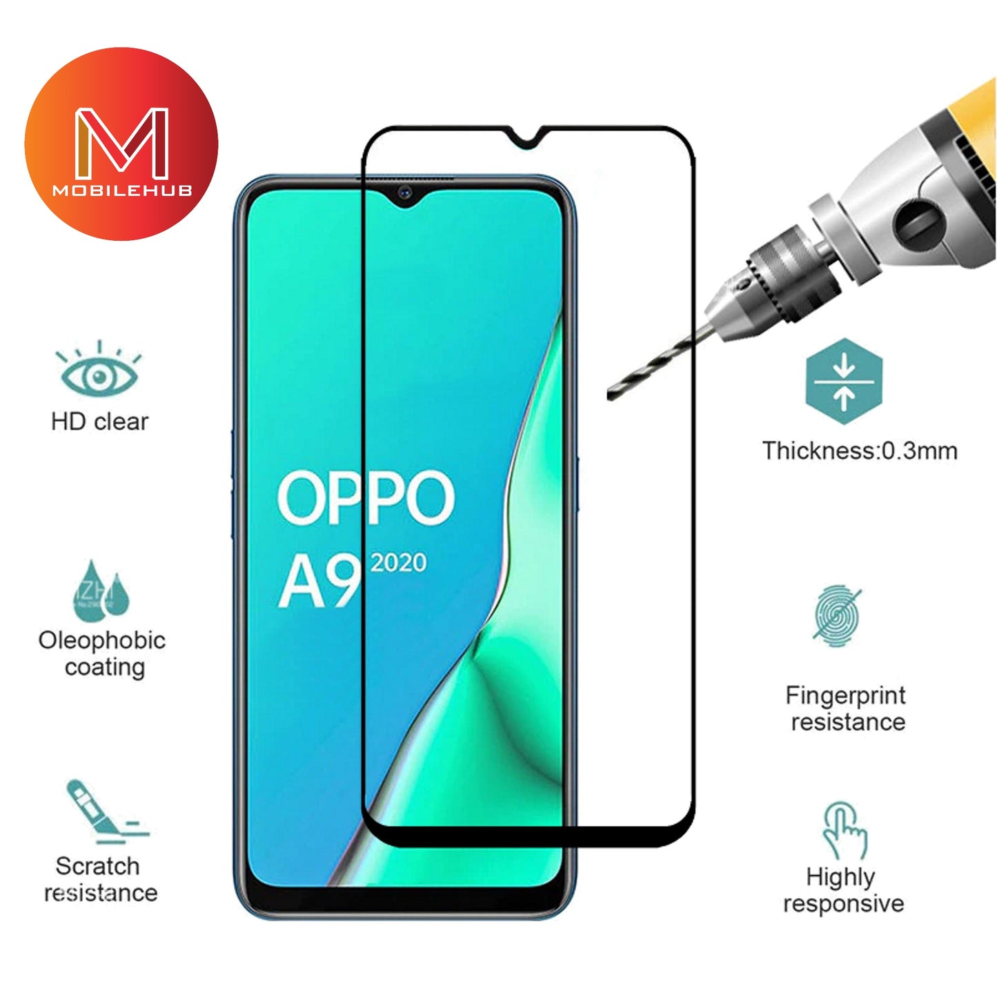 Oppo A9 2020 XUNDD Axe 5D Screen Protector Full Screen Tempered Glass (Black)