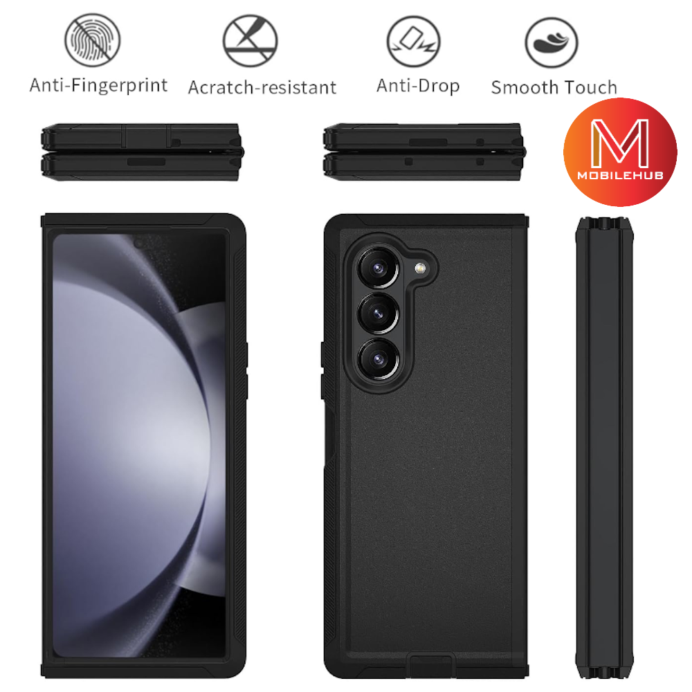 Samsung Z Fold 6 Extreme Hybrid Shockproof Case with Free Belt Clip Holster ( Black ) Z Fold 6