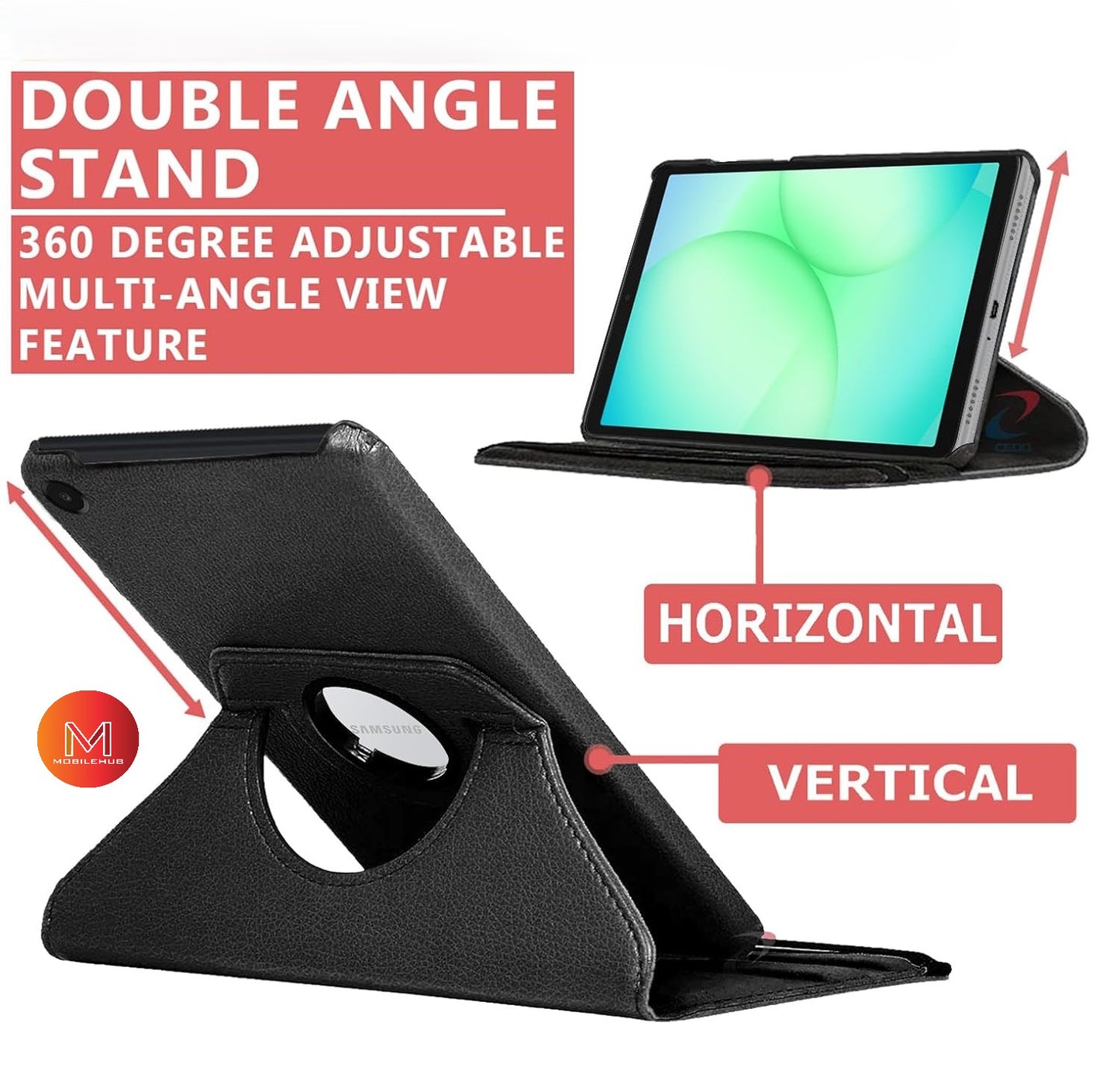 Samsung Tab A11 / A11 Plus 360 Rotate Leather Cover Shockproof Case (Black)