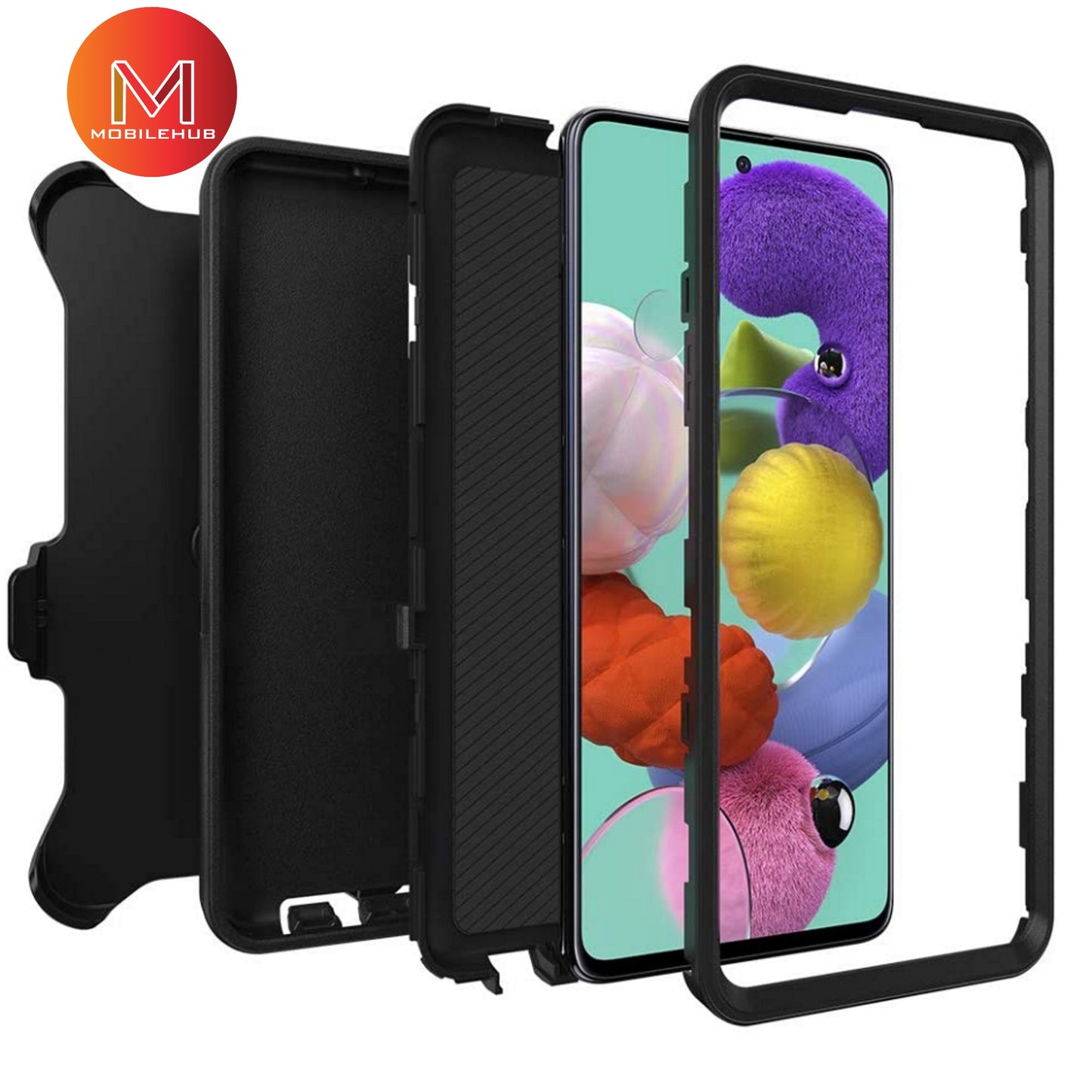Samsung A72 4G / 5G Extreme Hybrid Defender Rugged Case FREE Belt Clip Holster (Black)