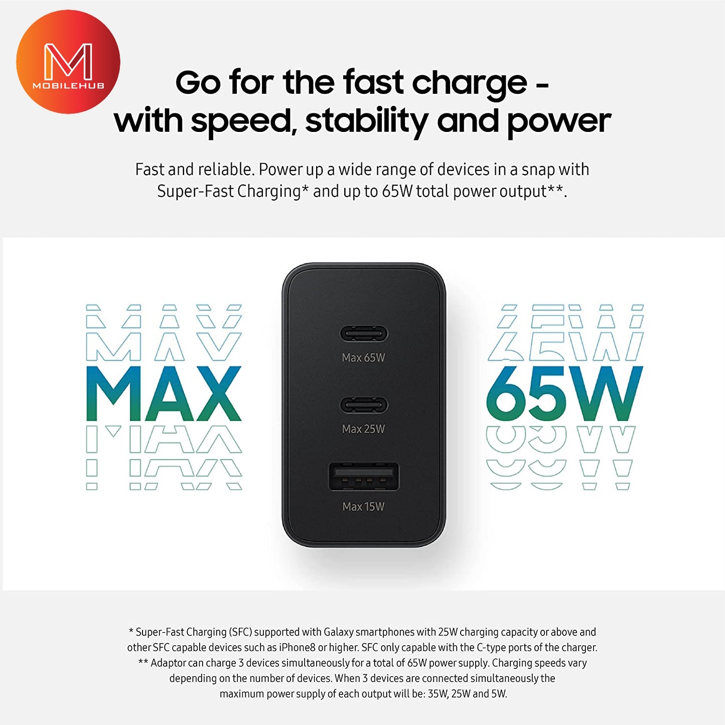 Samsung 65w 3 in 1 Fast Charger (Black/ White)