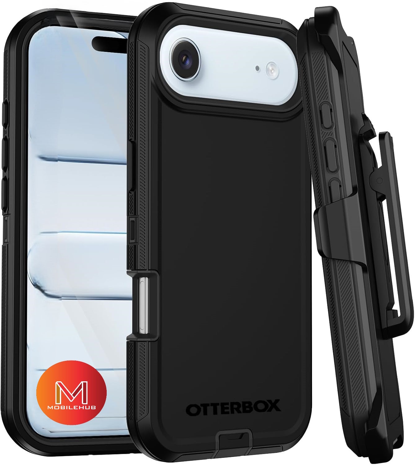iPhone 17 / 17 Air / 17 Pro / 17 Pro Max Defender OtterBox Shockproof Case With Belt Clip Holster (Black / Orange)