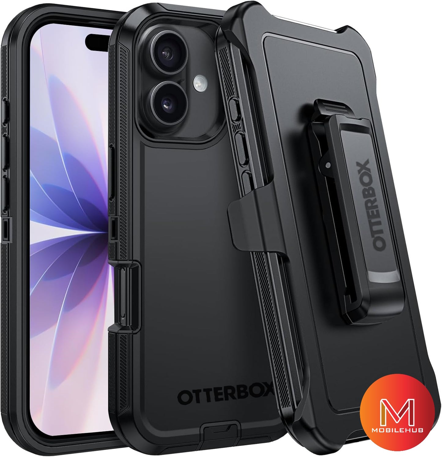 iPhone 17 / 17 Air / 17 Pro / 17 Pro Max Defender OtterBox Shockproof Case With Belt Clip Holster (Black / Orange)