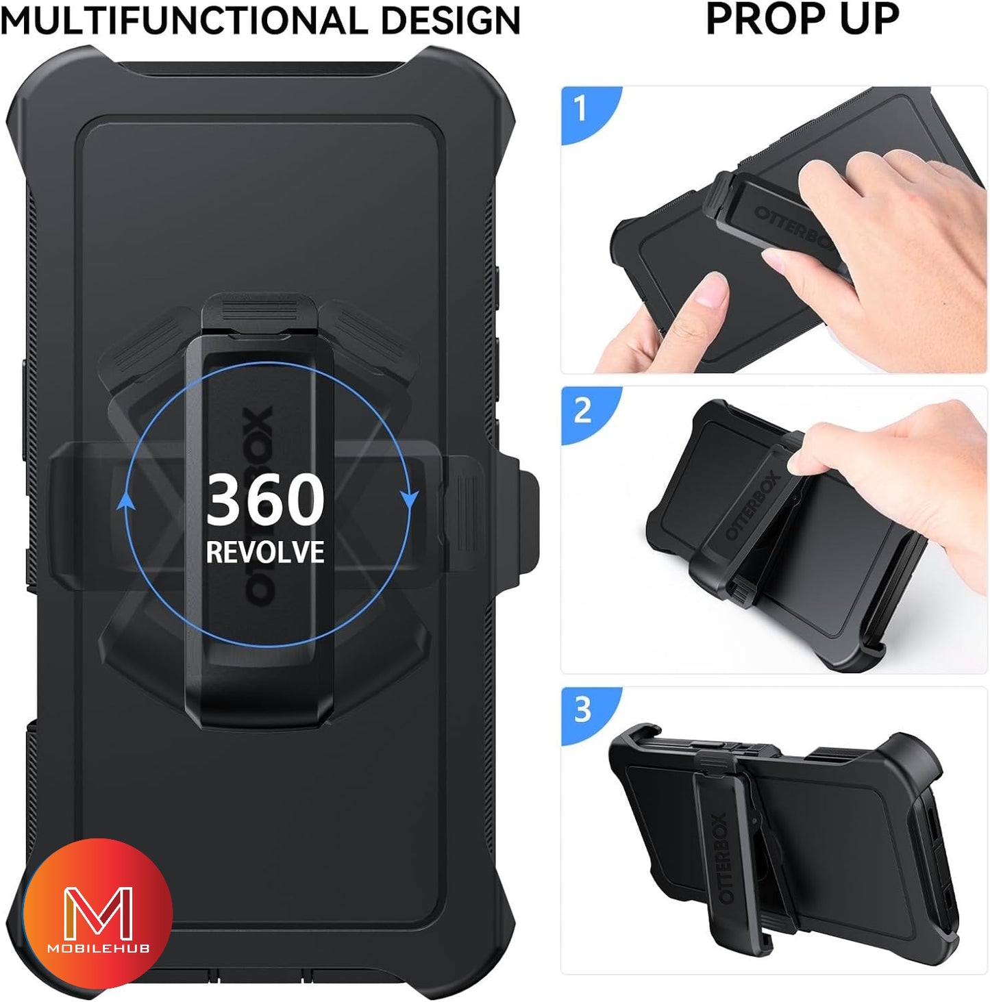 iPhone 17 / 17 Air / 17 Pro / 17 Pro Max Defender OtterBox Shockproof Case With Belt Clip Holster (Black / Orange)