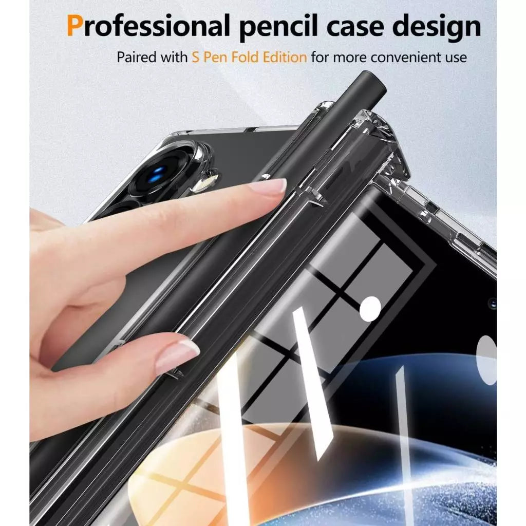 Samsung ZFold 6 Ultra Clear Shockproof Case with Hinge Cover & Pen Holder Anti-Fingerprint Z Fold 6