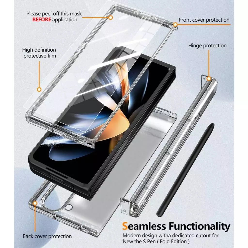 Samsung ZFold 6 Ultra Clear Shockproof Case with Hinge Cover & Pen Holder Anti-Fingerprint Z Fold 6
