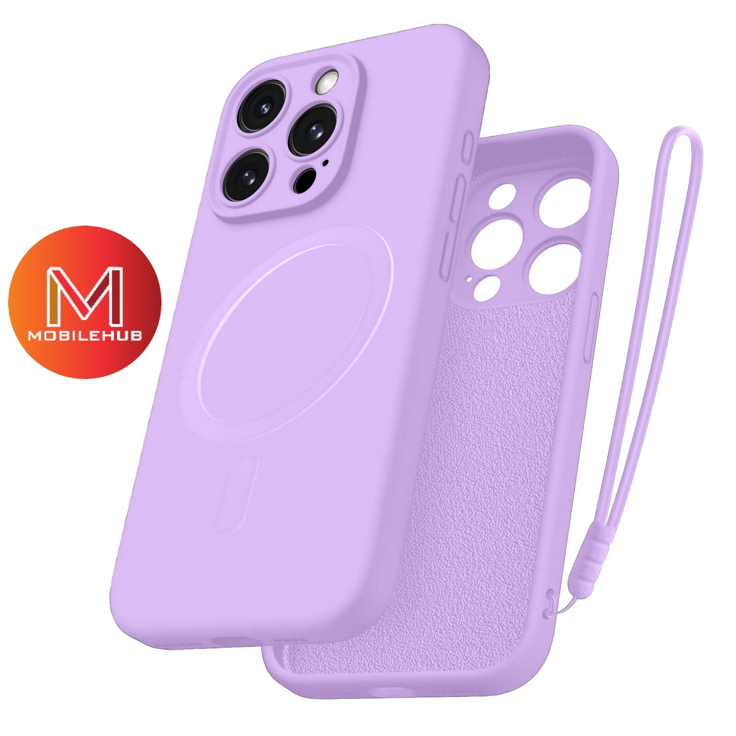 iPhone 15 / 15 Plus / 15 Pro / 15 Pro Max Liquid Silicone Magsafe Protective Case With Lanyard (Lavender)