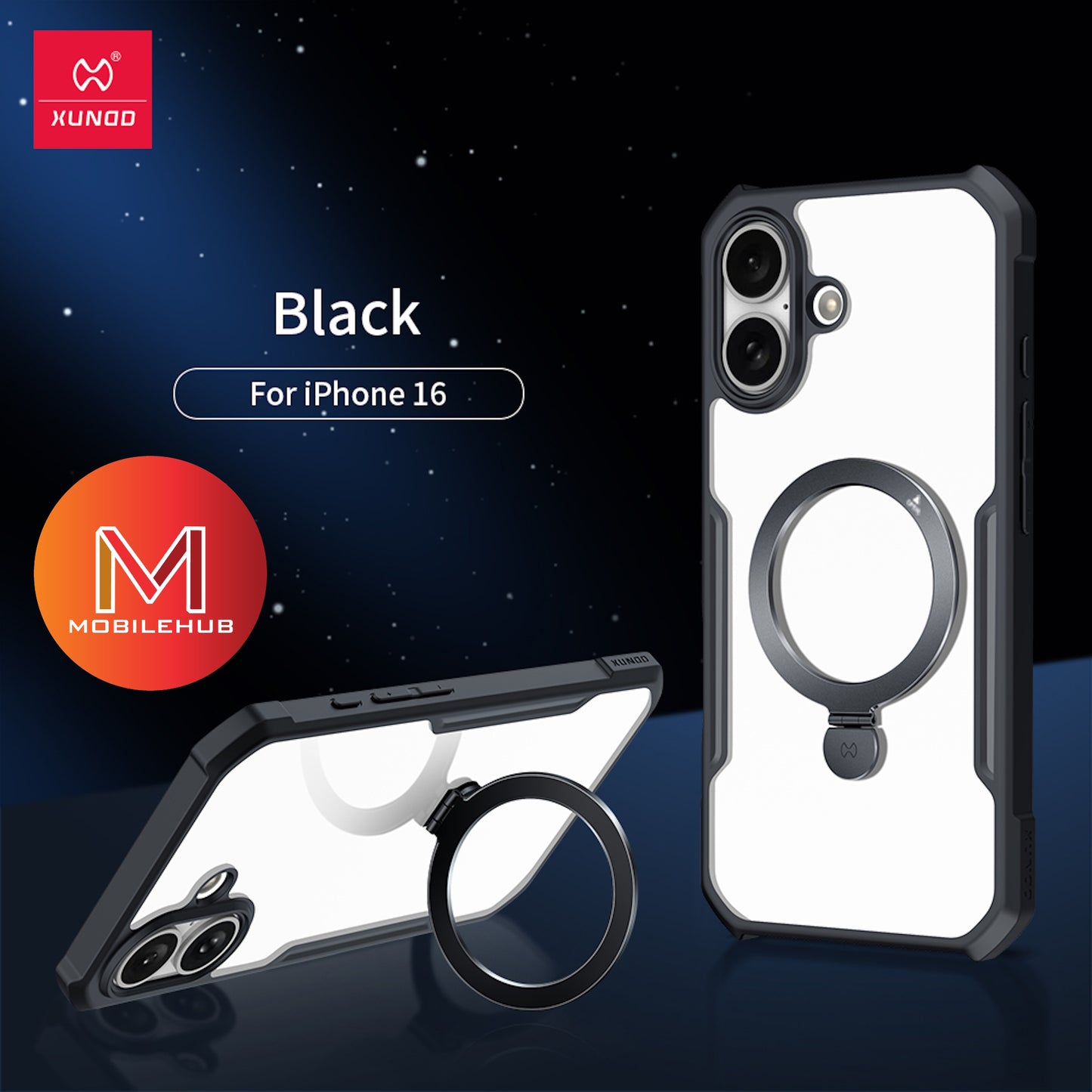 iPhone 16 / 16 Plus / 16 Pro / 16 Pro Max XUNDD Beetle Magnetic Shockproof Case with Ring Stand (Black)