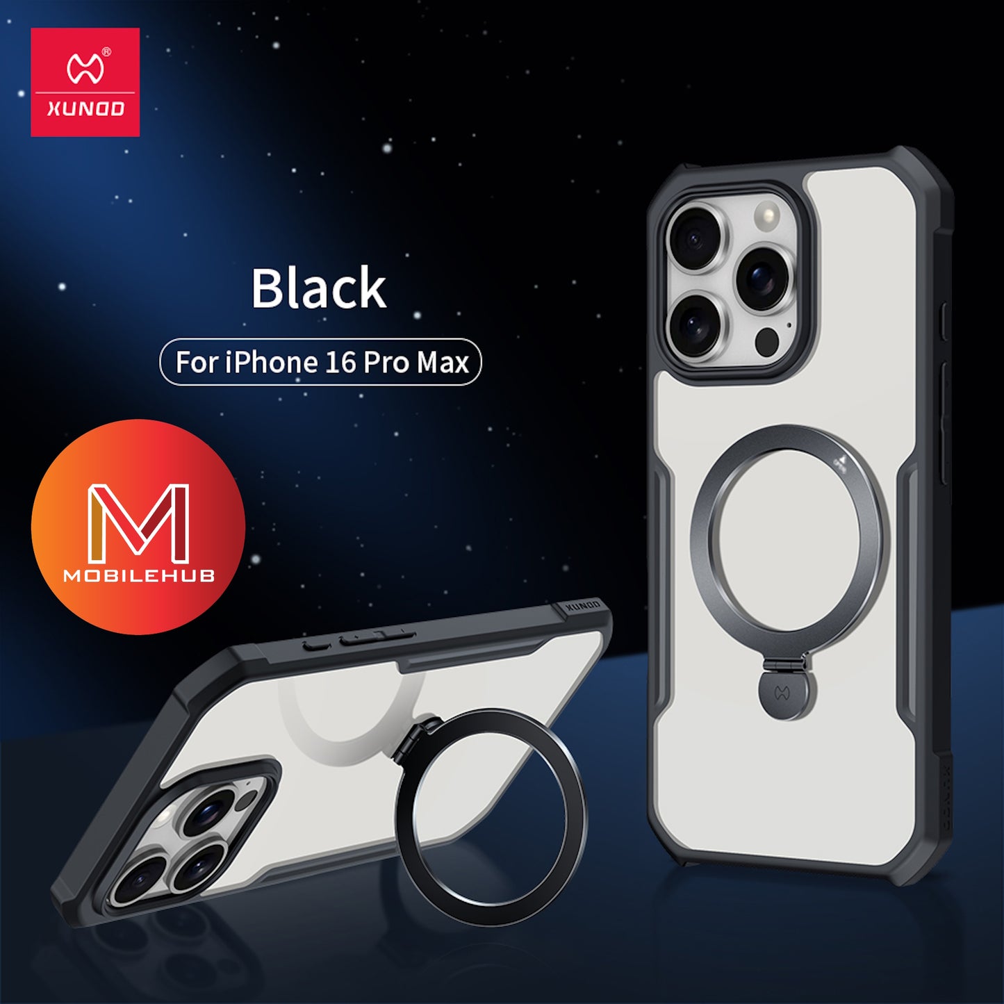 iPhone 16 / 16 Plus / 16 Pro / 16 Pro Max XUNDD Beetle Magnetic Shockproof Case with Ring Stand (Black)