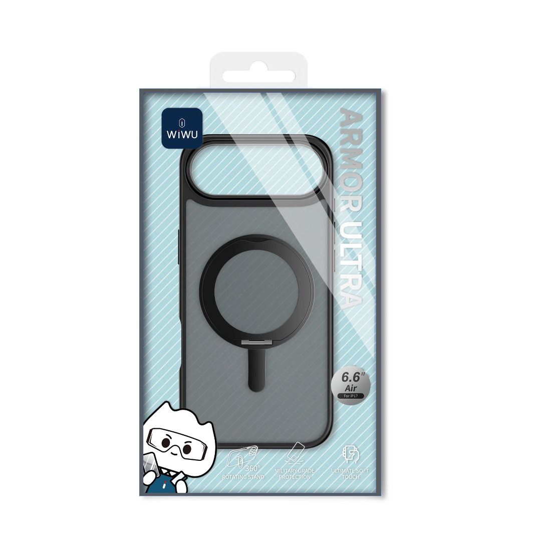 iPhone 17 / 17 Air / 17 Pro / 17 Pro Max Wiwu Armor Ultra Clear Magsafe Case with Stand (Clear Matte & Smoke Black