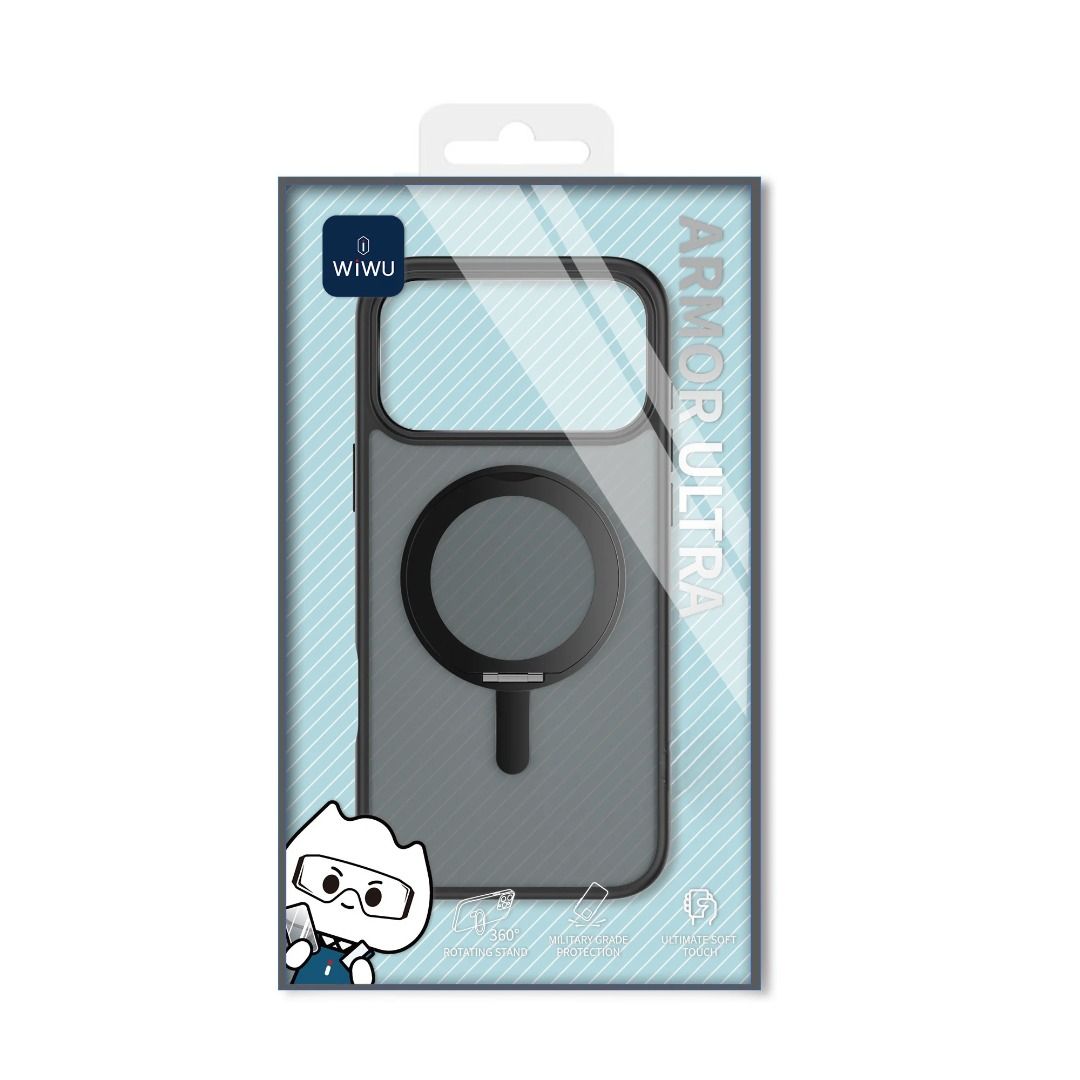 iPhone 17 / 17 Air / 17 Pro / 17 Pro Max Wiwu Armor Ultra Clear Magsafe Case with Stand (Clear Matte & Smoke Black