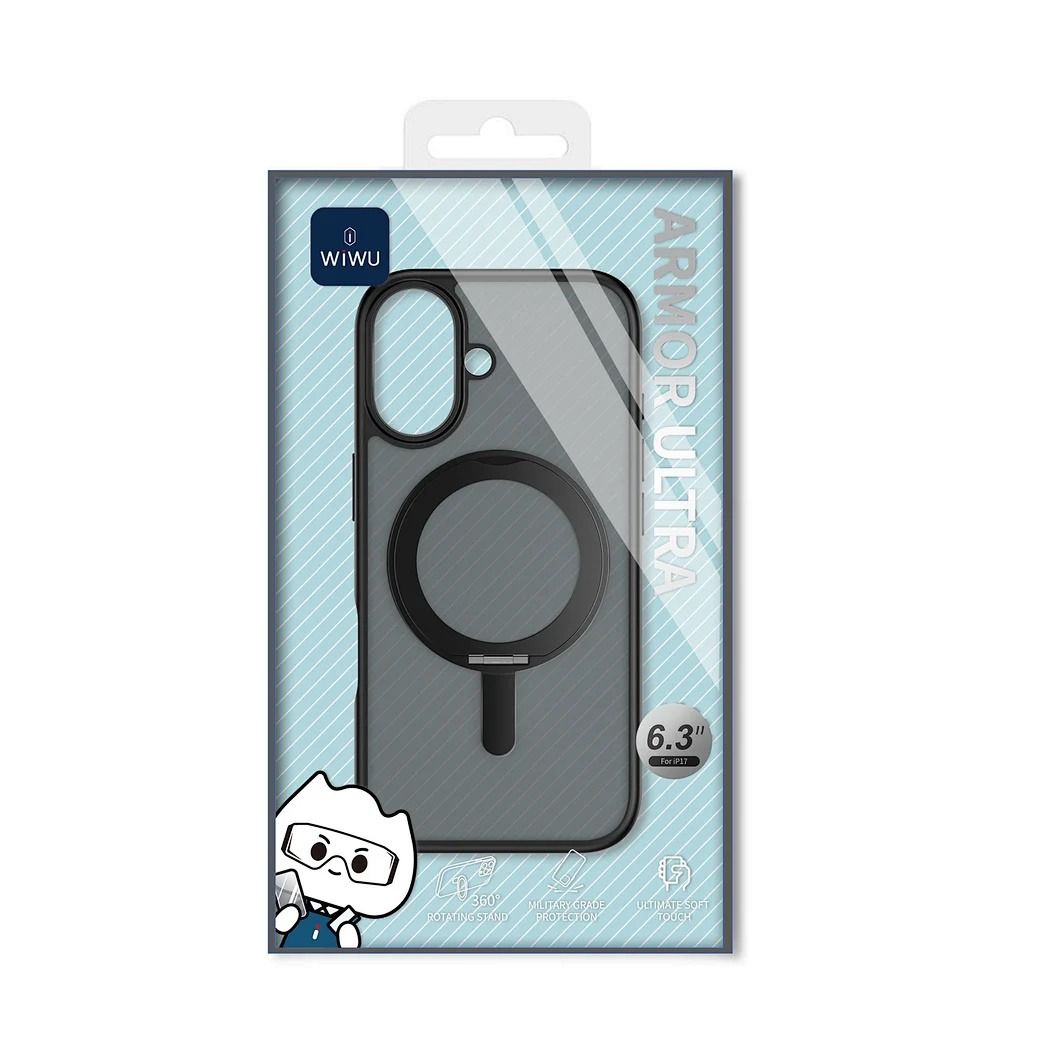 iPhone 17 / 17 Air / 17 Pro / 17 Pro Max Wiwu Armor Ultra Clear Magsafe Case with Stand (Clear Matte & Smoke Black