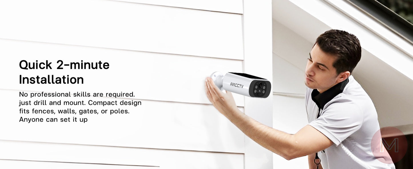 ARCCTV 2160p 2K FHD Resolution Wireless Surveillance Camera with Solar Panel , Solar Powered CCTV