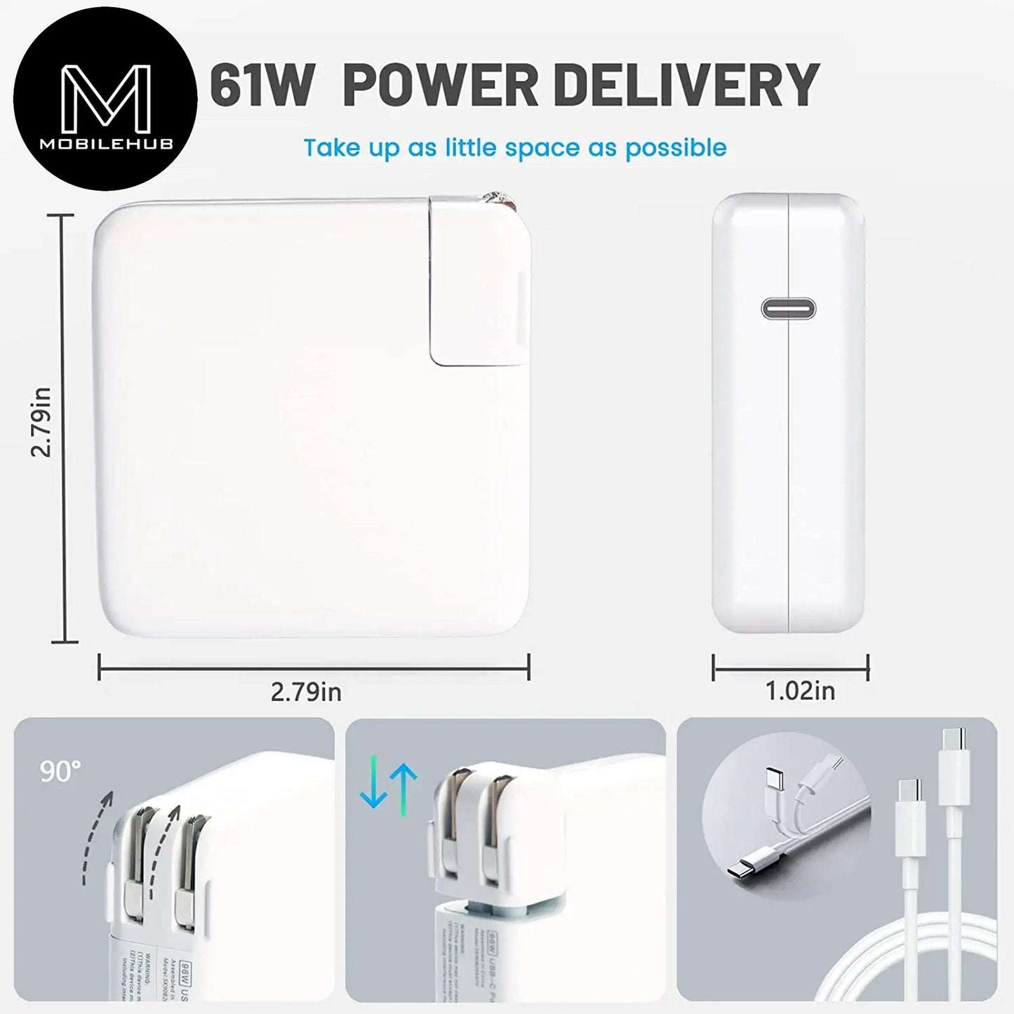 MacBook Air / MacBook Pro 61W USB-C Charger Adapter Type C Laptop Charger and USB-C Cable