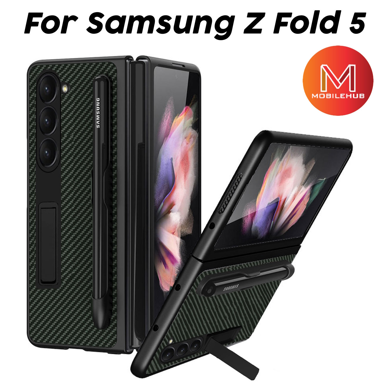 Samsung ZFold 3 / Fold 4 / Fold 5 Slim Carbon Fiber Kickstand and Pen Holder Flip Case Z Fold 5 ZFold 5