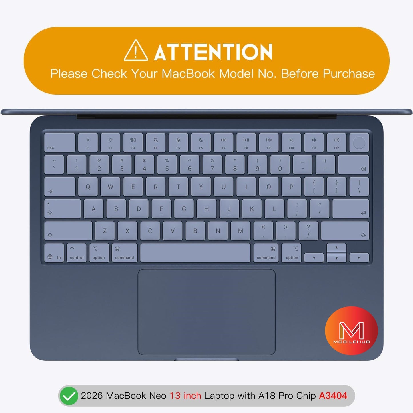 Macbook Neo 13"(A18) A3404 Keyboard Cover Skin Premium Ultra Thin Keyboard Cover Protector (Black)