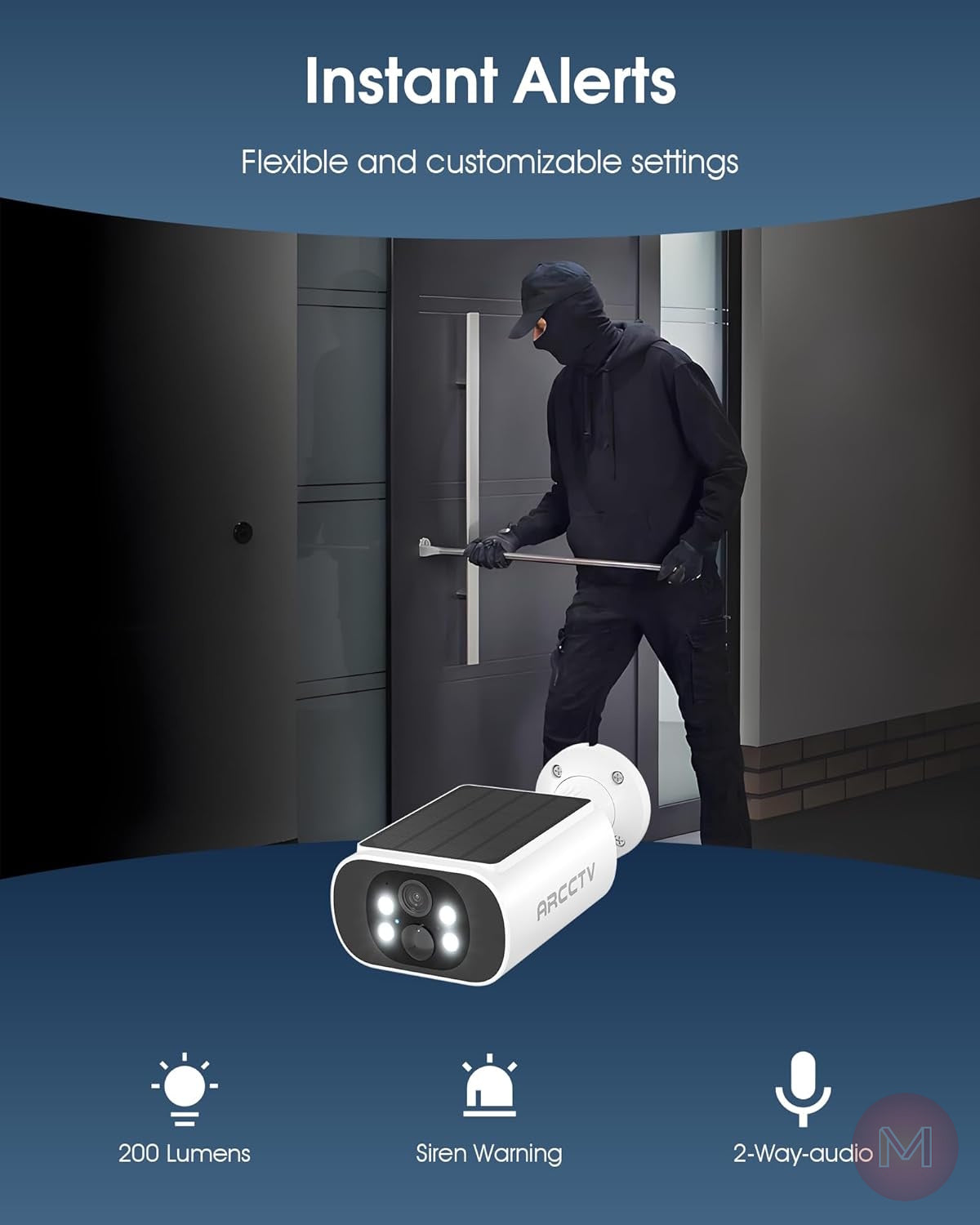 ARCCTV 2160p 2K FHD Resolution Wireless Surveillance Camera with Solar Panel , Solar Powered CCTV