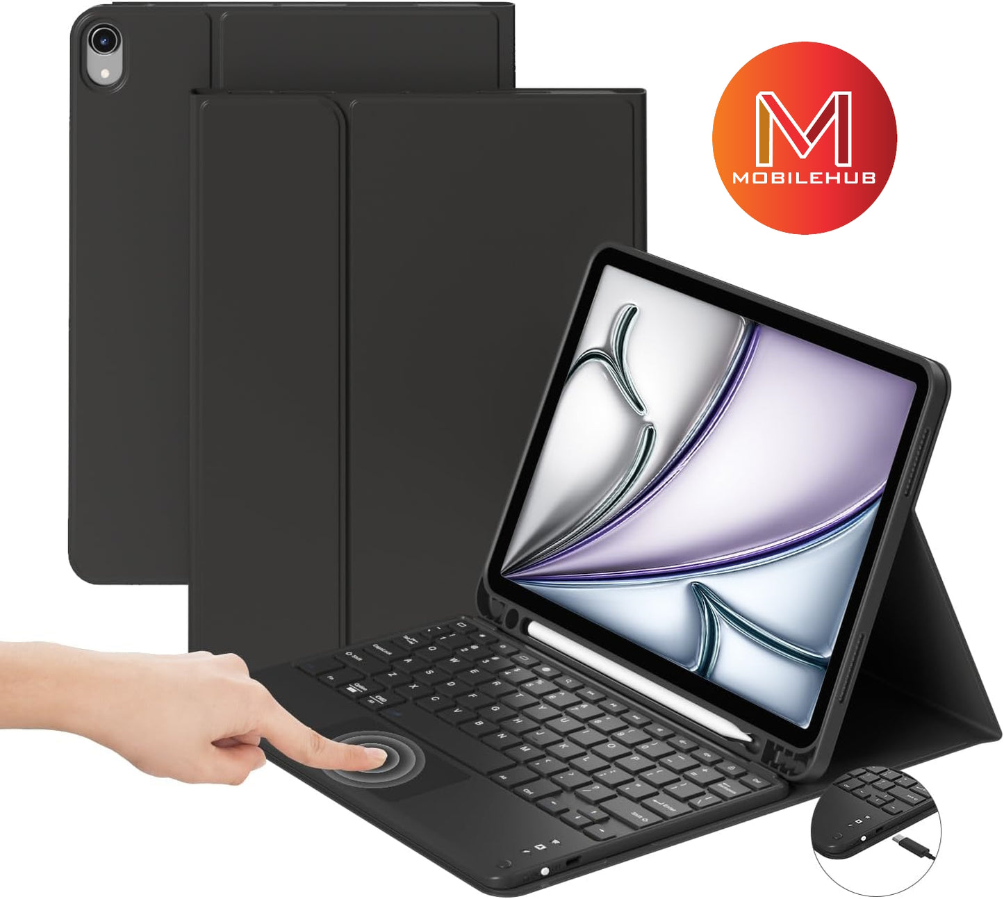 iPad Air 11" (2024) Smart Cover Bluetooth Keyboard Case with Pencil Holder Case (Black)