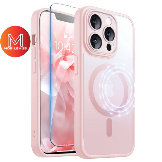 iPhone 14 / 15 / 15 Plus / 15 Pro / 15Pro Max Clear Matte Mag Safe Case with Lens Protector