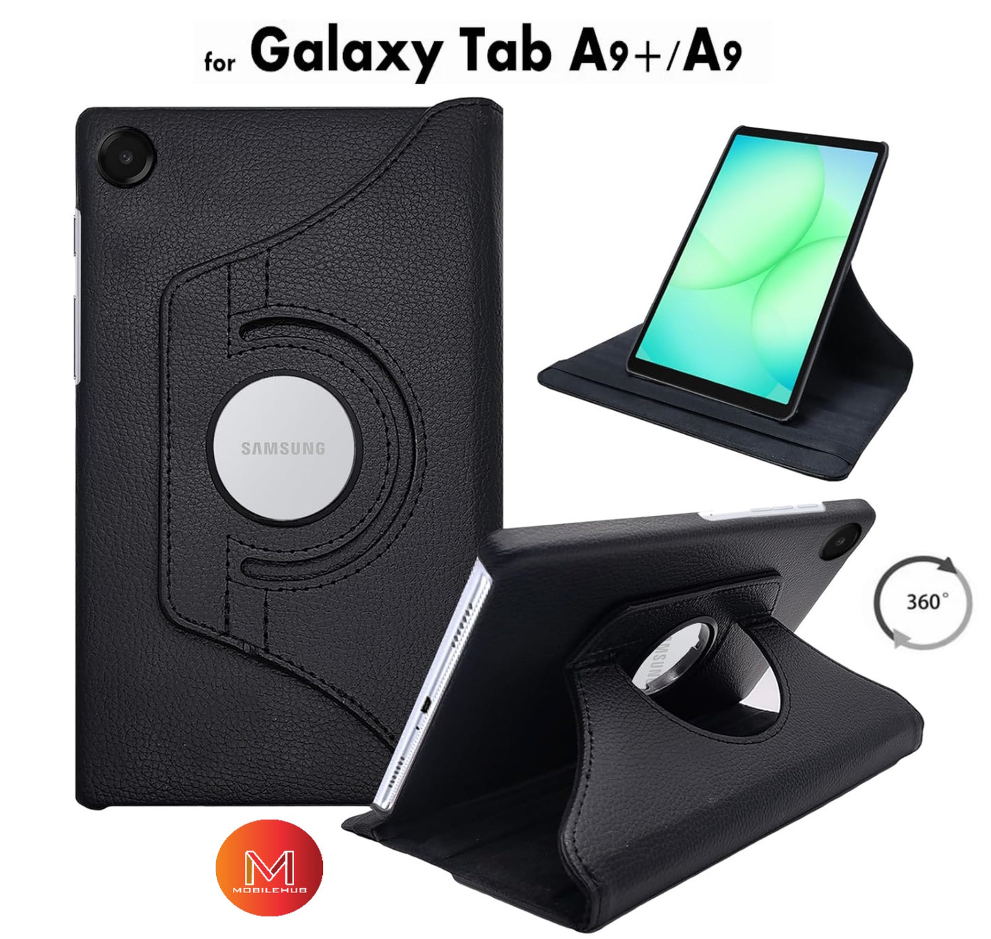 Samsung Tab A11 / A11 Plus 360 Rotate Leather Cover Shockproof Case (Black)