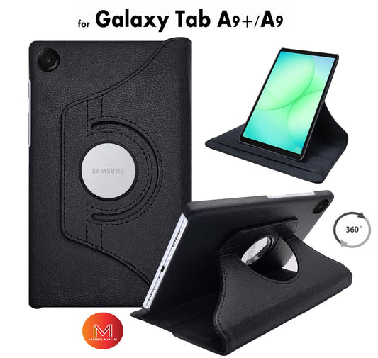 Samsung Tab A11 / A11 Plus 360 Rotate Leather Cover Shockproof Case (Black)
