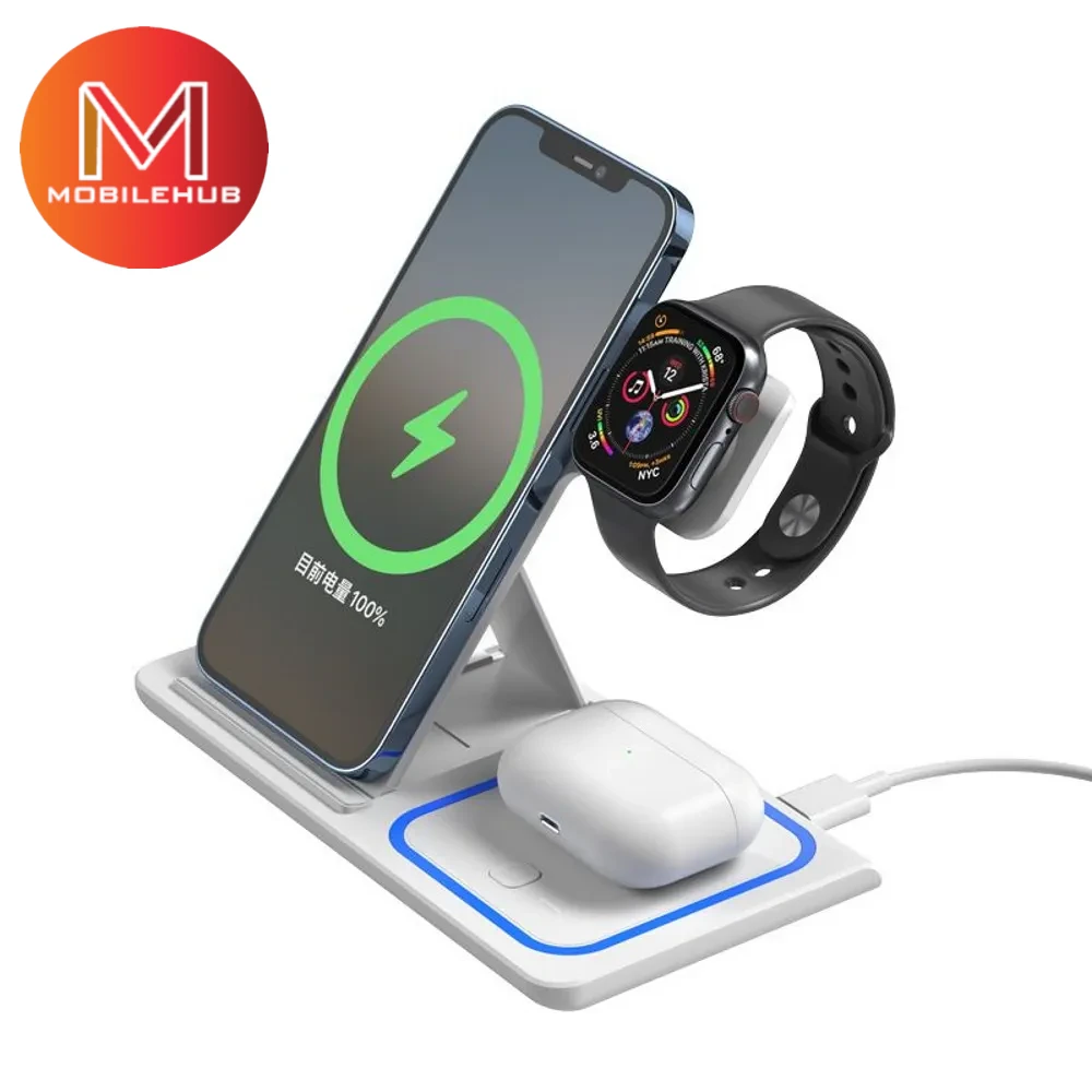 XO- WX-023 3 in 1 Wireless Charger for Phones, Watches, Bluetooth Earphones (White)