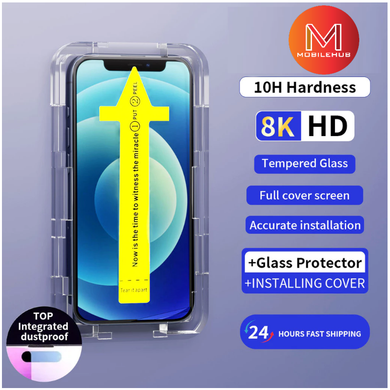 iPhone 15 / 16 / Pro / Plus / Pro Max 8k Ultra HD Tempered Glass Screen Protector with Installation Kit