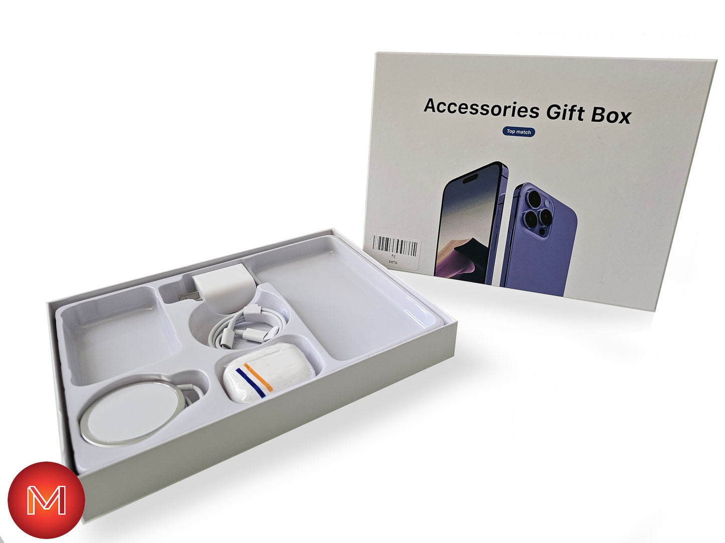 iPhone Accessories Gift Box with Power Adapter, Cable, Magnetic Charger, and Earpods (iPhone XS, 11, 12, 13, 14, 15, 16)