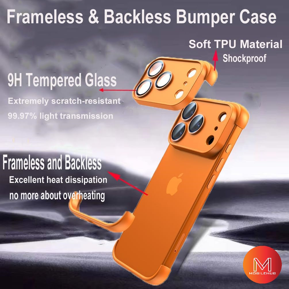 iPhone 17 / 17 Pro / 17 Pro Max Frameless and Backless Bumper Case with Camera Lens Protector