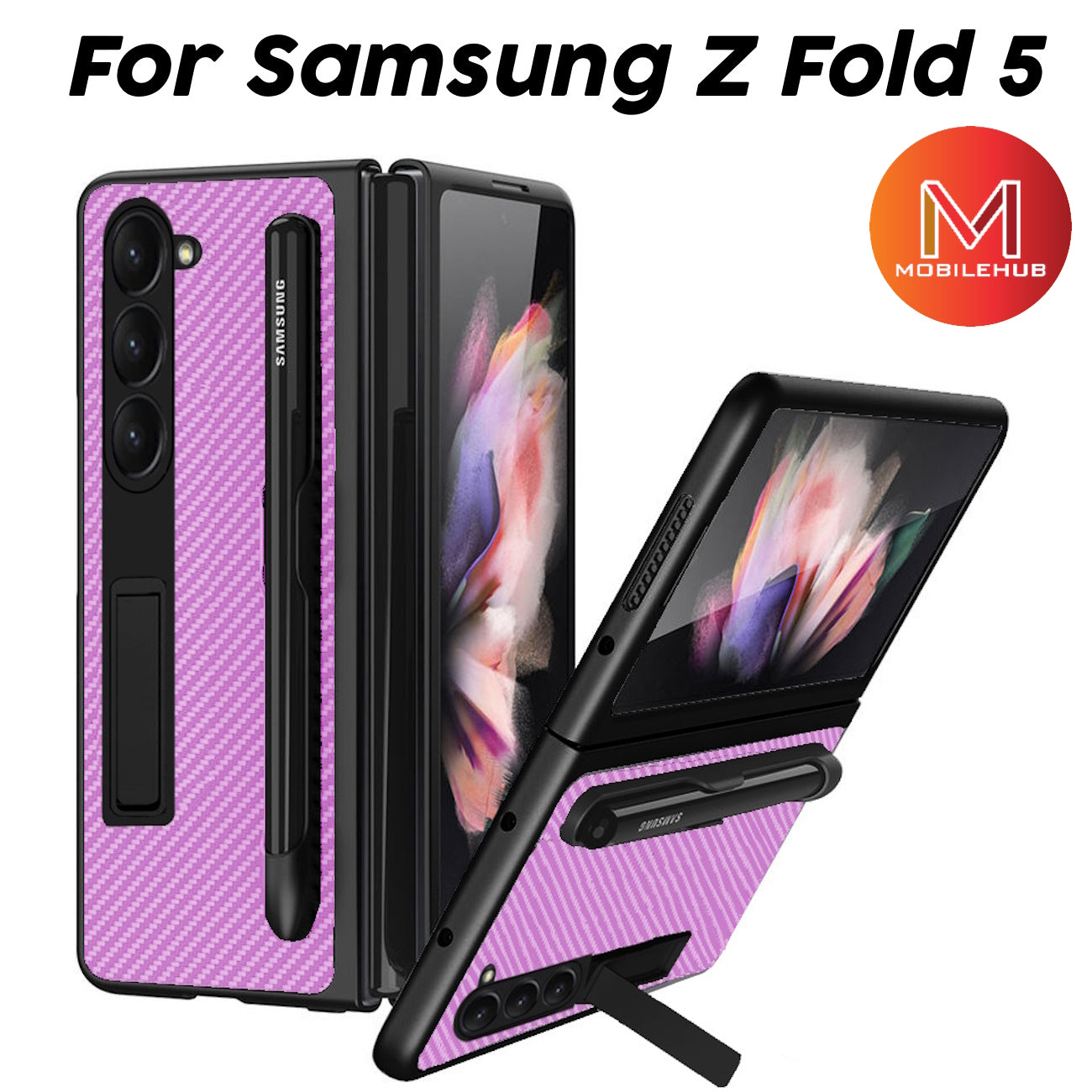 Samsung ZFold 3 / Fold 4 / Fold 5 Slim Carbon Fiber Kickstand and Pen Holder Flip Case Z Fold 5 ZFold 5