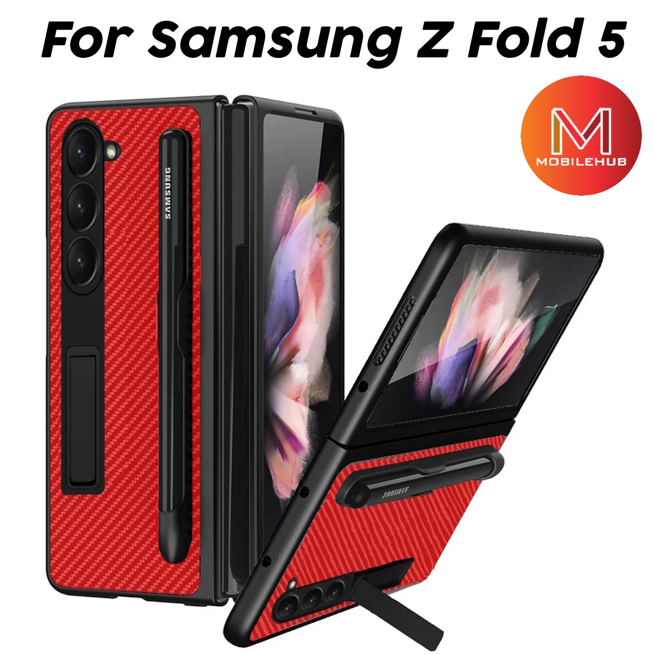 Samsung ZFold 3 / Fold 4 / Fold 5 Slim Carbon Fiber Kickstand and Pen Holder Flip Case Z Fold 5 ZFold 5