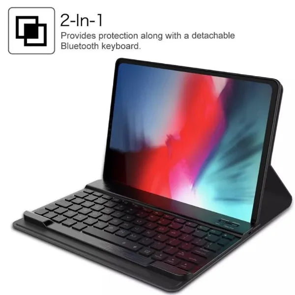 iPad 7th Gen / 8th Gen / 9th Gen 10.2" Premium Bluetooth Keyboard with Leather Case and Pen Holder (Black) iPad 10th Gen 10.9"