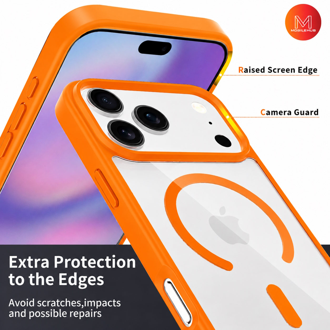 iPhone 17 Air / 17 Pro / 17 Pro Max Clear Magnetic Shockproof Case (Orange)