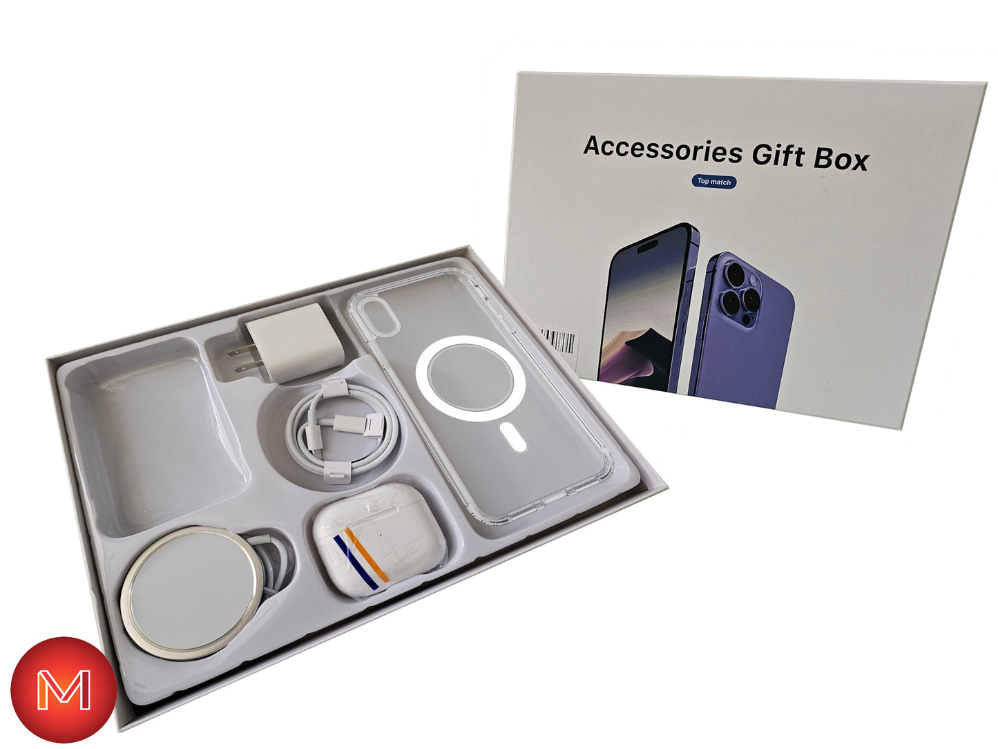 iPhone Accessories Gift Box with Power Adapter, Cable, Magnetic Charger, and Earpods (iPhone XS, 11, 12, 13, 14, 15, 16)