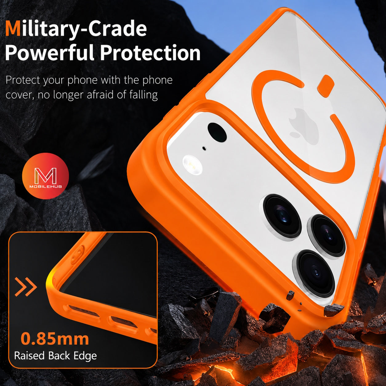 iPhone 17 Air / 17 Pro / 17 Pro Max Clear Magnetic Shockproof Case (Orange)