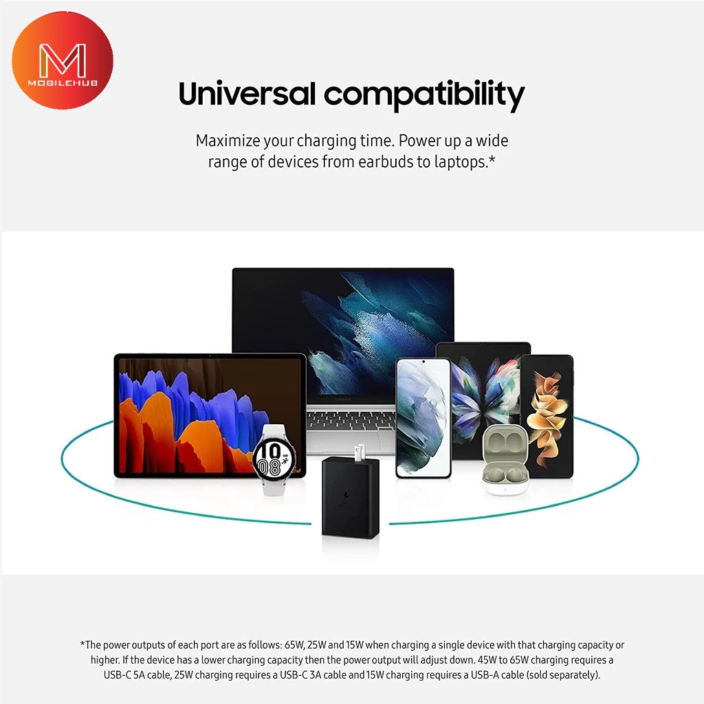 3 in 1 Power Adapter Trio Charger USB- C x 2 Ports, USB- A Port FREE Type-C to Type-C Cable (9w) (65w)