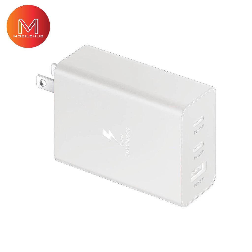 3 in 1 Power Adapter Trio Charger USB- C x 2 Ports, USB- A Port FREE Type-C to Type-C Cable (9w) (65w)