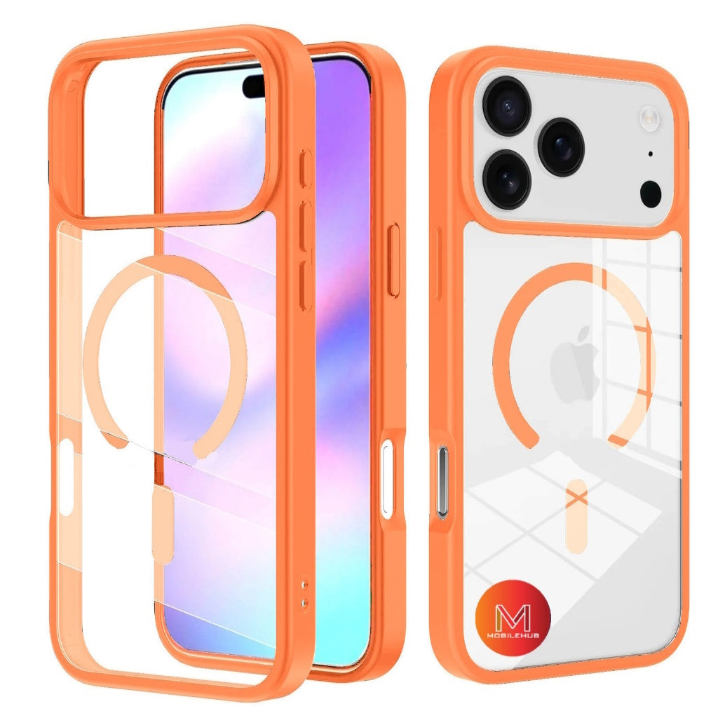 iPhone 17 Air / 17 Pro / 17 Pro Max Clear Magnetic Shockproof Case (Orange)