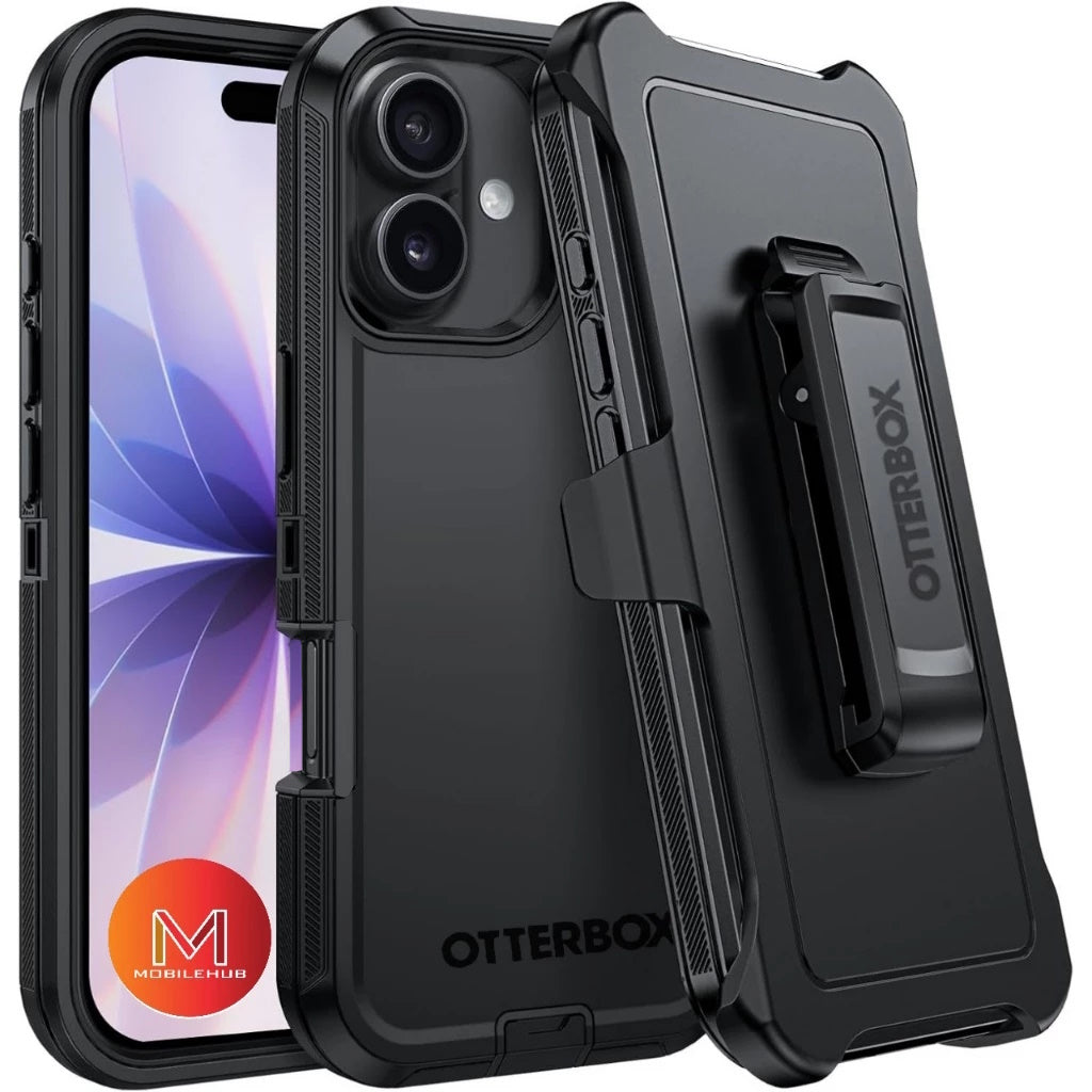 iPhone 17 / 17 Air / 17 Pro / 17 Pro Max Defender OtterBox Shockproof Case With Belt Clip Holster (Black / Orange)