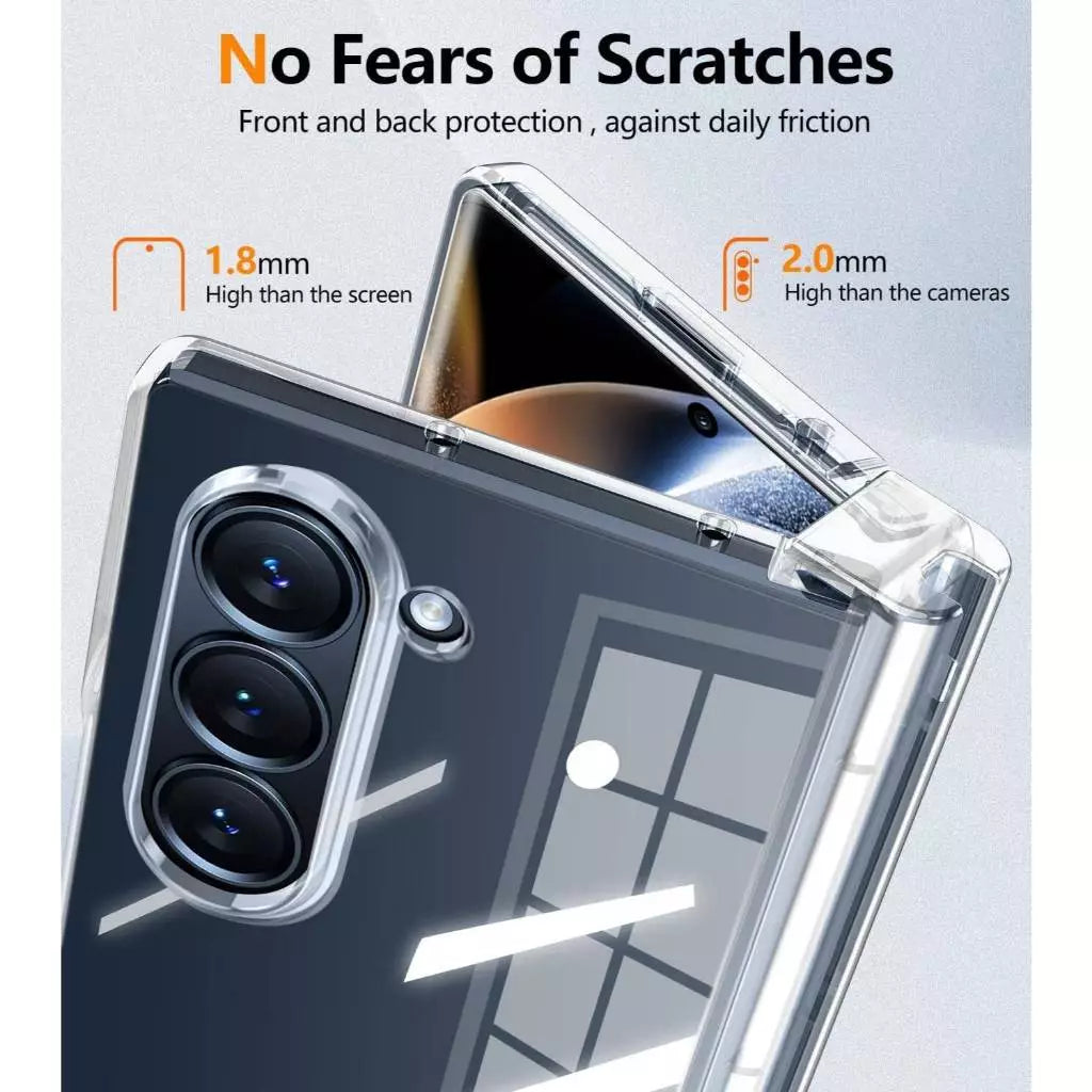 Samsung ZFold 6 Ultra Clear Shockproof Case with Hinge Cover & Pen Holder Anti-Fingerprint Z Fold 6
