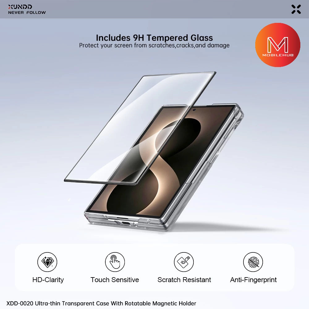 Samsung Z Fold 8 Xundd Ultra-Thin 360 Magnetic Rotating Stand Case w/ Tempered Glass