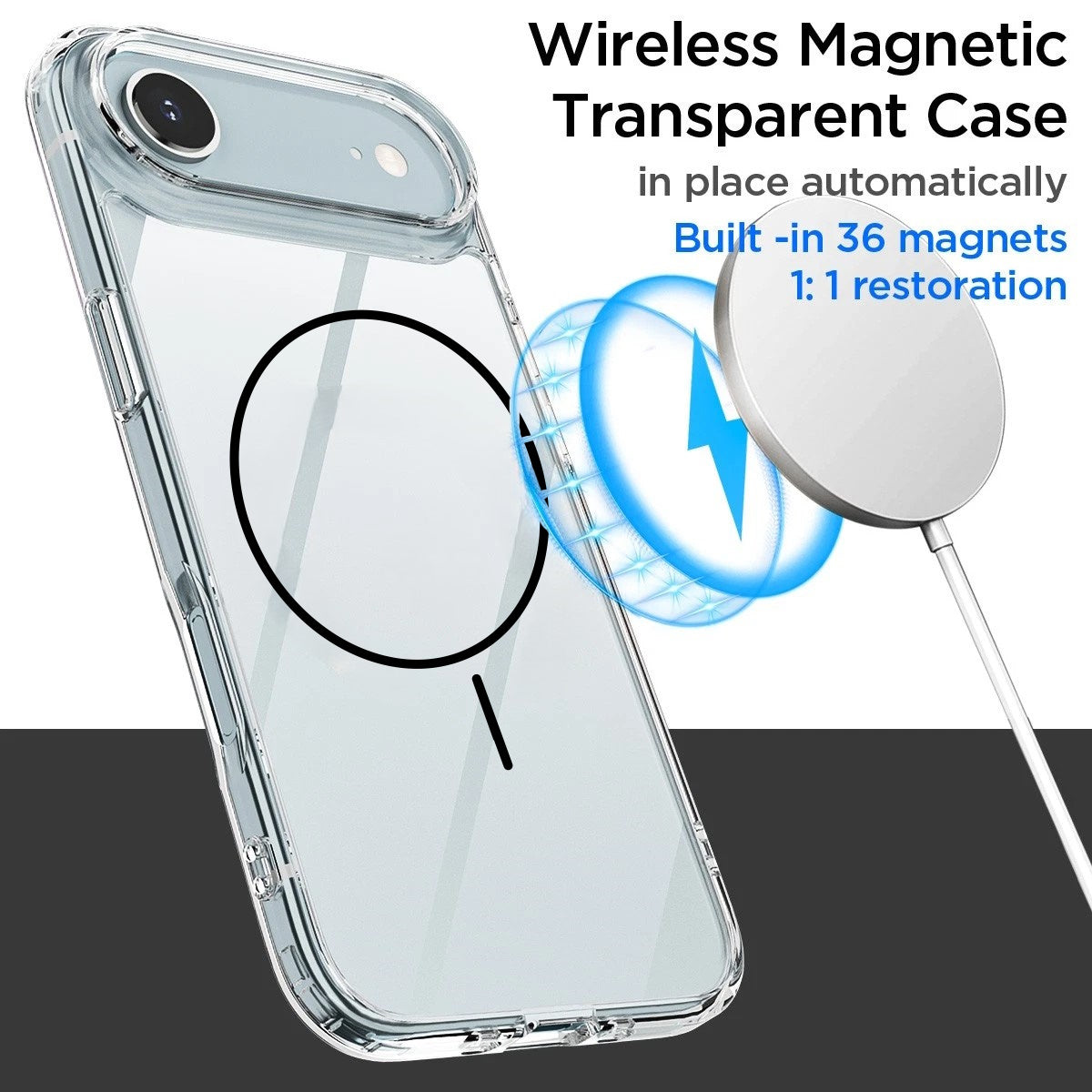 iPhone 17 / 17 Air / 17 Pro / 17 Pro Max Ultra Clear Magnetic Slim Shockproof Case (Black Magnetic Ring)