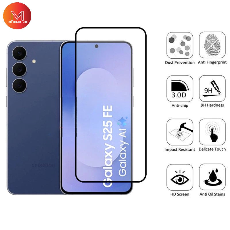 Samsung S25 FE 21D Tempered Glass Full Screen Proctector (Black)