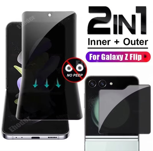 Samsung ZFlip 7 / Flip 6 Privacy Tempered Glass Screen Protector & Hydrogel Film Anti-Spy Front & Back